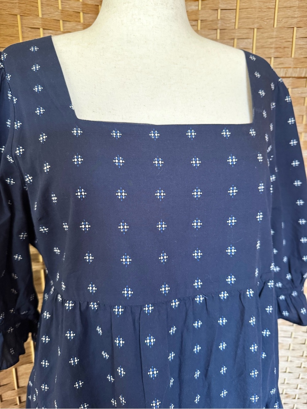 Madewell Navy Blue Polka Dot Tiered Square-Neck Dress - Picture 3 of 14